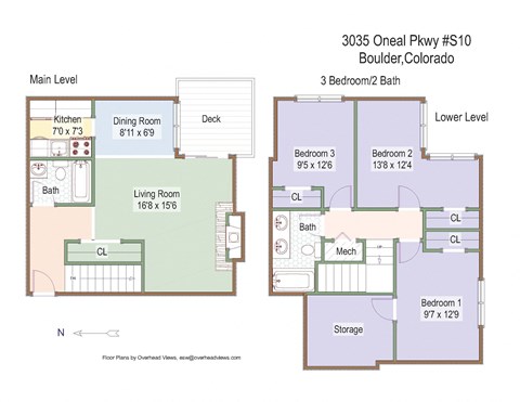 Floor plan for 3 beds, 1.5 baths, 1300 sqft